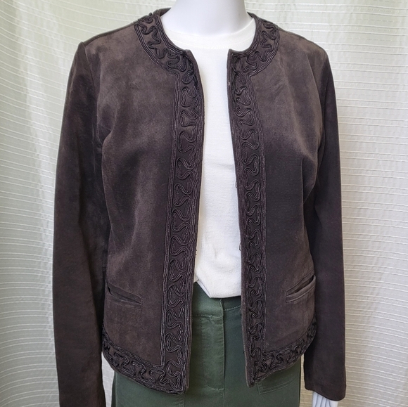 CHICO'S Suede Bolero Jacket Short Mocha Brown Women's XS/S - Picture 10 of 10